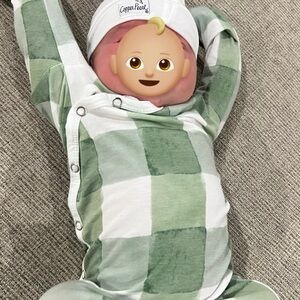 Copper Pearl Green and White Checkered Gown with Hat